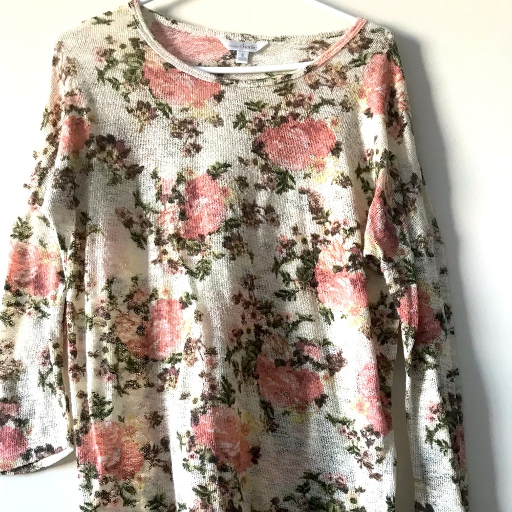 Charming Charlie, Women’s Sweater, White, pink and green